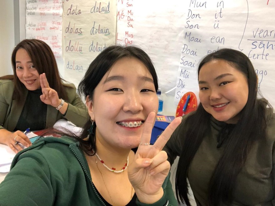 Candy, me and Marfa in the classrom