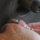 Bilde av steinsliping. Hender holder stein.